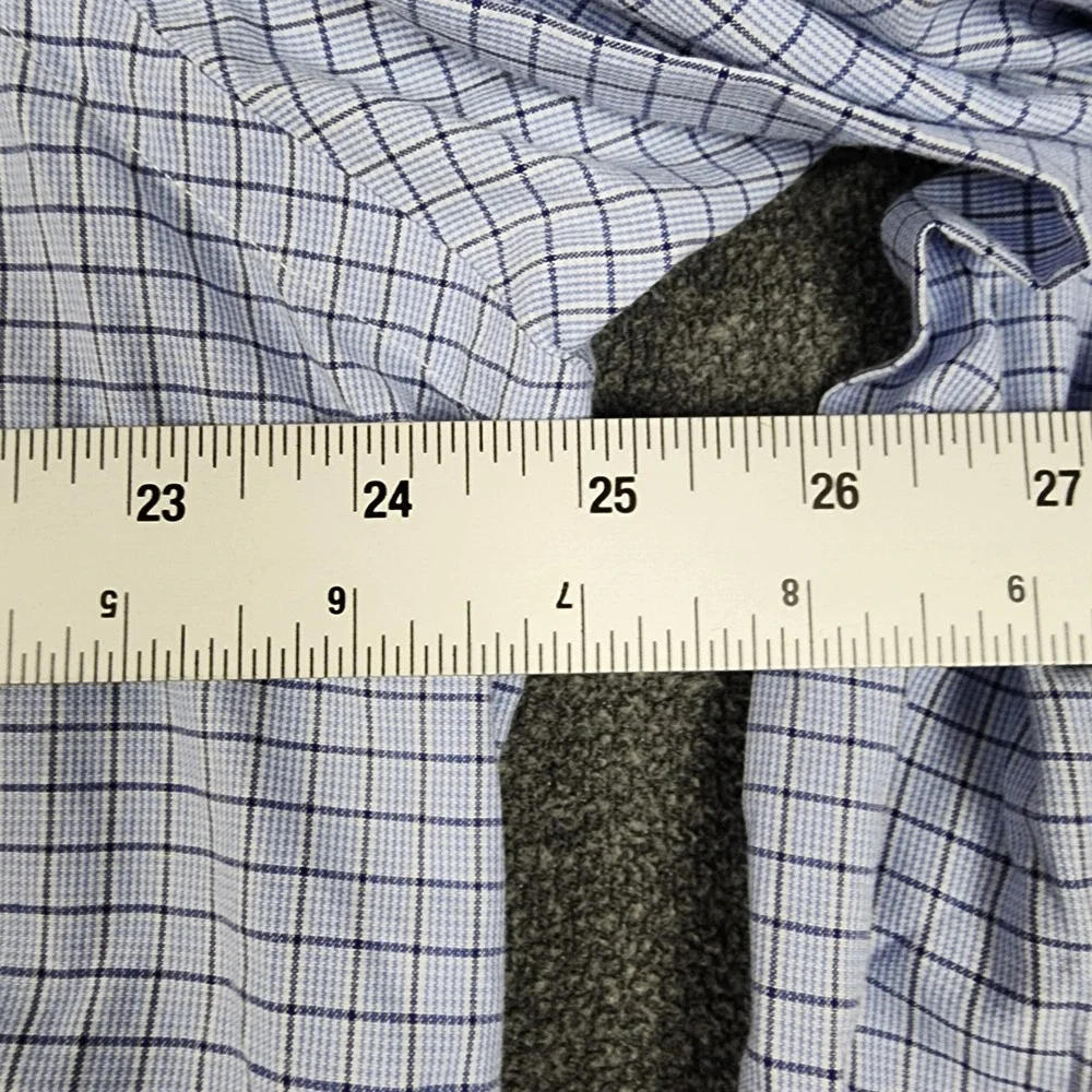 Polo Ralph Lauren Mens Dress Shirt 17.5 32/33 Blue White Check Custom Fit Cotton